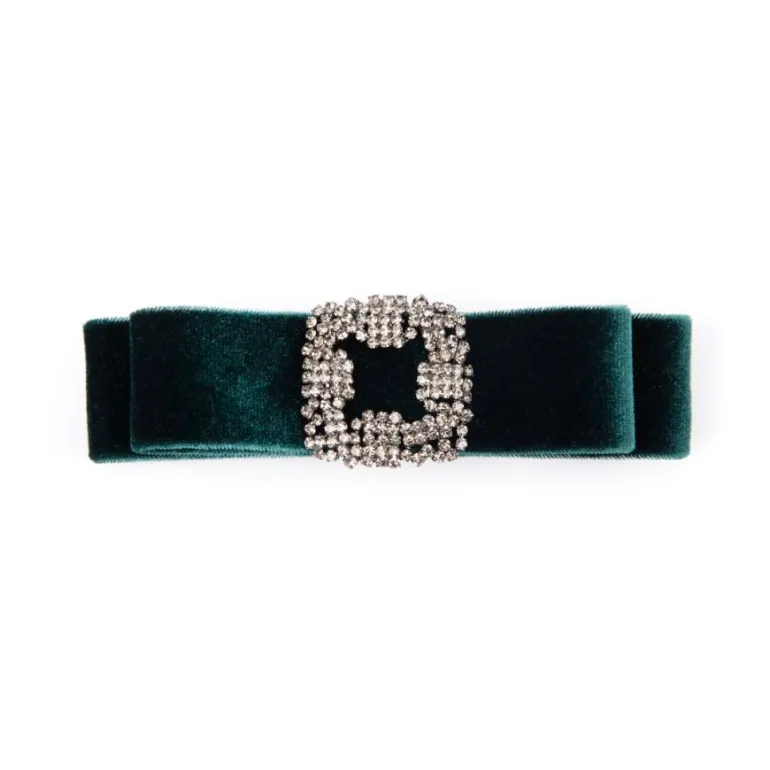 Green Velvet Bow Hairclip
