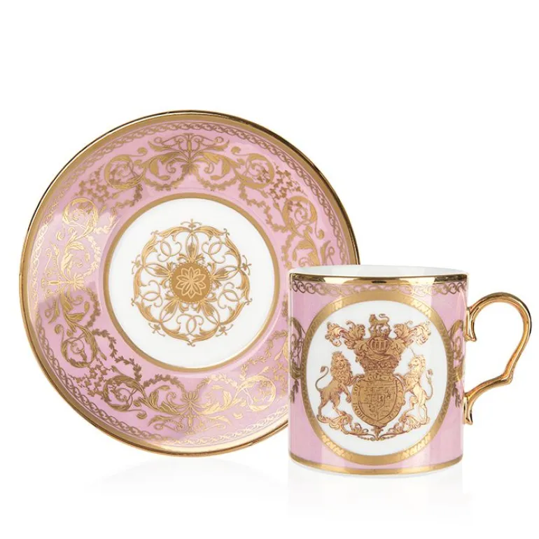 Special Edition Lustre Pink And Green Coffee Cup And Saucer