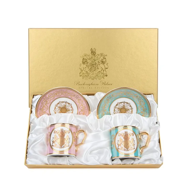 Special Edition Lustre Pink And Green Coffee Cup And Saucer